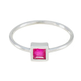 Priya Red Solitaire Ring for Women in Sterling Silver Indian Ruby Red